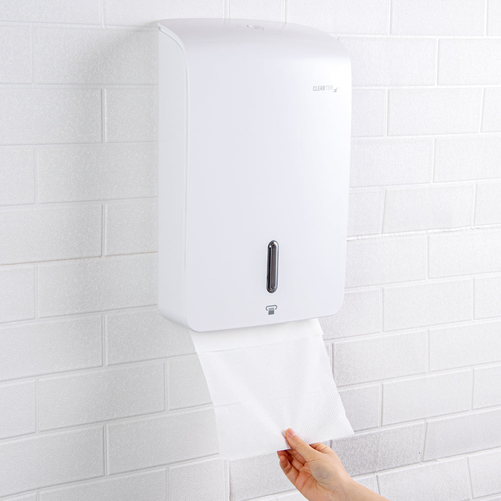 Clean Tek Professional White Plastic C-Fold / M-Fold Paper Towel Dispenser - 10 3/4" x 4 1/4" x 16 3/4" - 1 count box