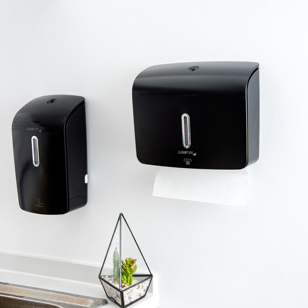 Clean Tek Professional Black Plastic M-Fold Paper Towel Dispenser - 10 3/4" x 3 1/2" x 8 3/4" - 1 count box
