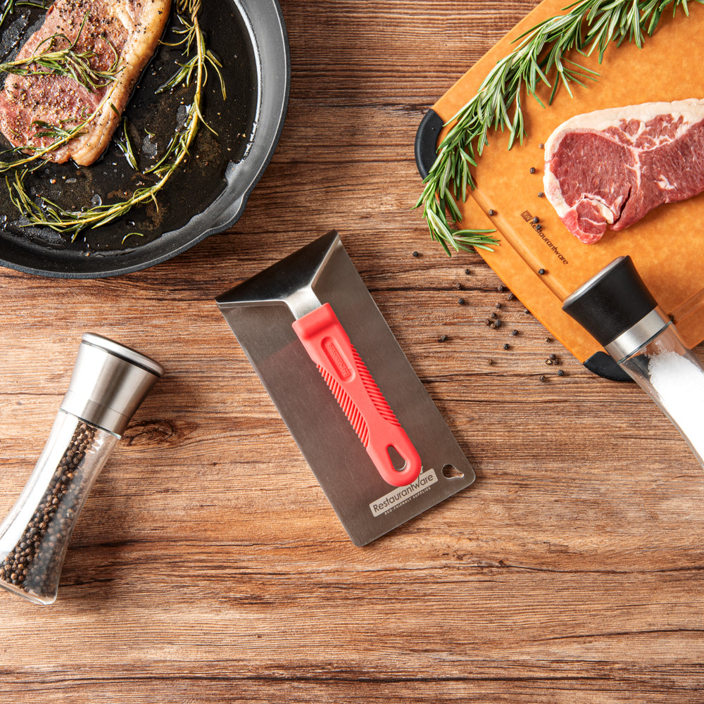 Met Lux Stainless Steel Steak Weight - with Silicone Handle - 8 1/2" x 4 1/4" - 1 count box