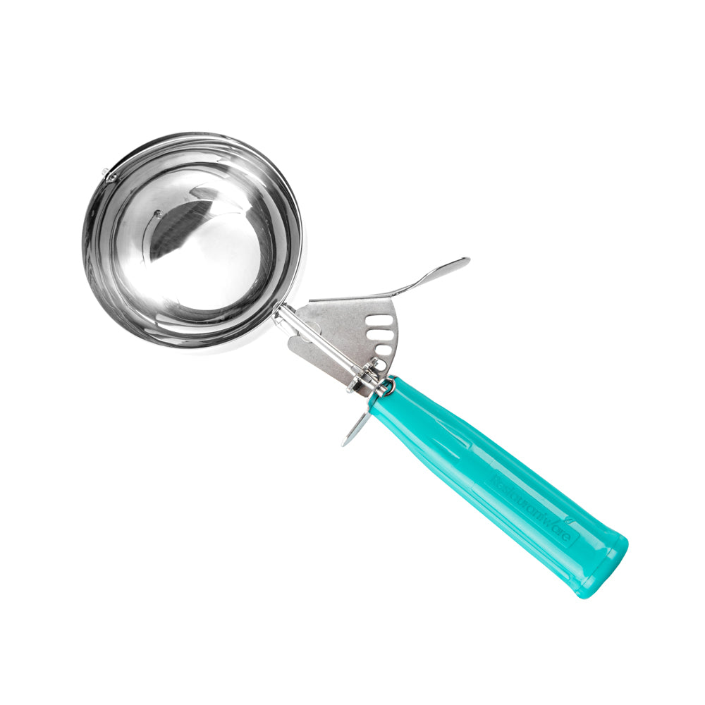 Met Lux 6.5 oz Stainless Steel #5 Portion Scoop - with Teal Handle - 1 count box