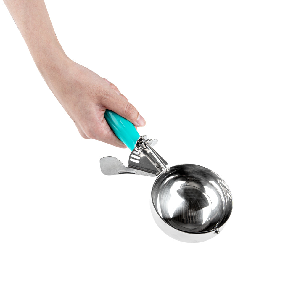 Met Lux 6.5 oz Stainless Steel #5 Portion Scoop - with Teal Handle - 1 count box