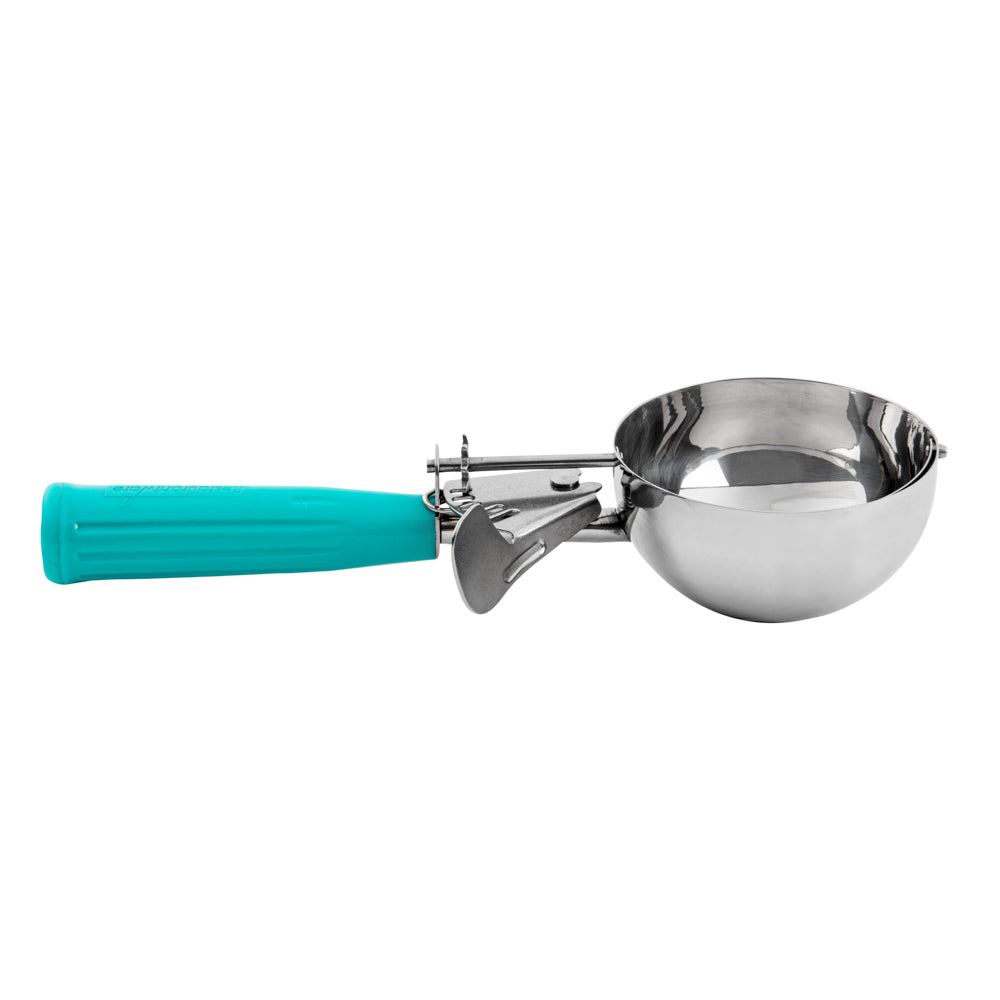 Met Lux 6.5 oz Stainless Steel #5 Portion Scoop - with Teal Handle - 1 count box