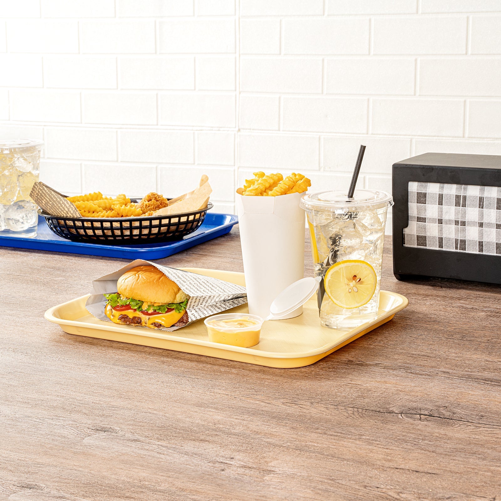 Chef 101 Rectangle Beige Plastic Fast Food Tray - 10" x 14" - 1 count box