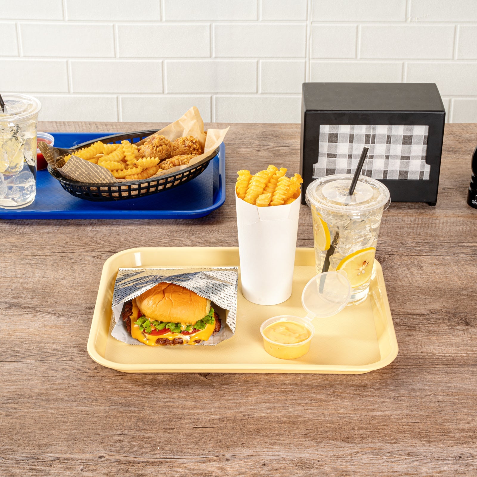 Chef 101 Rectangle Beige Plastic Fast Food Tray - 10" x 14" - 50 count box
