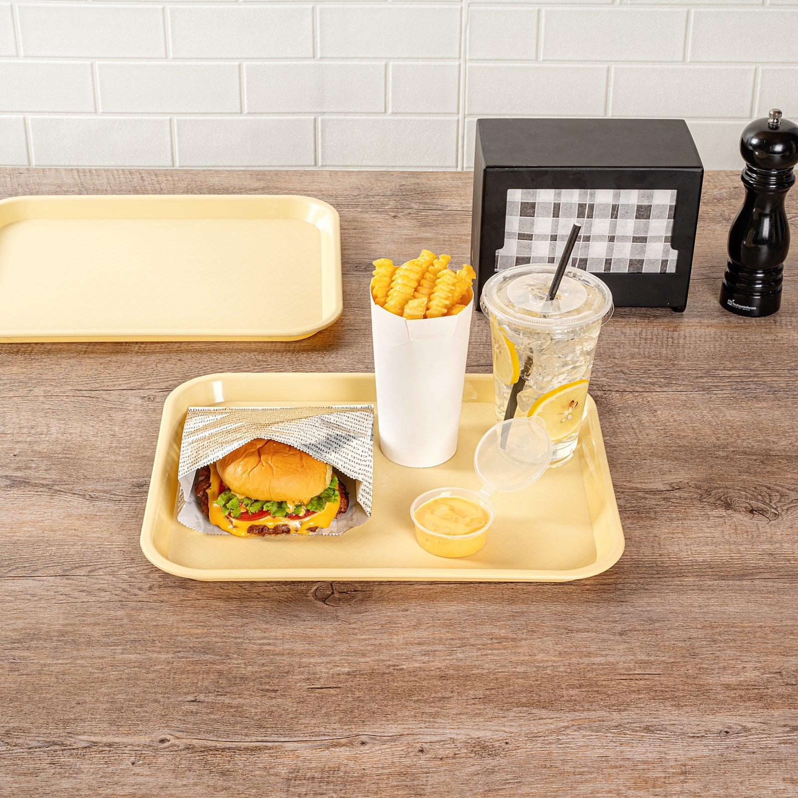 Chef 101 Rectangle Beige Plastic Fast Food Tray - 10" x 14" - 50 count box