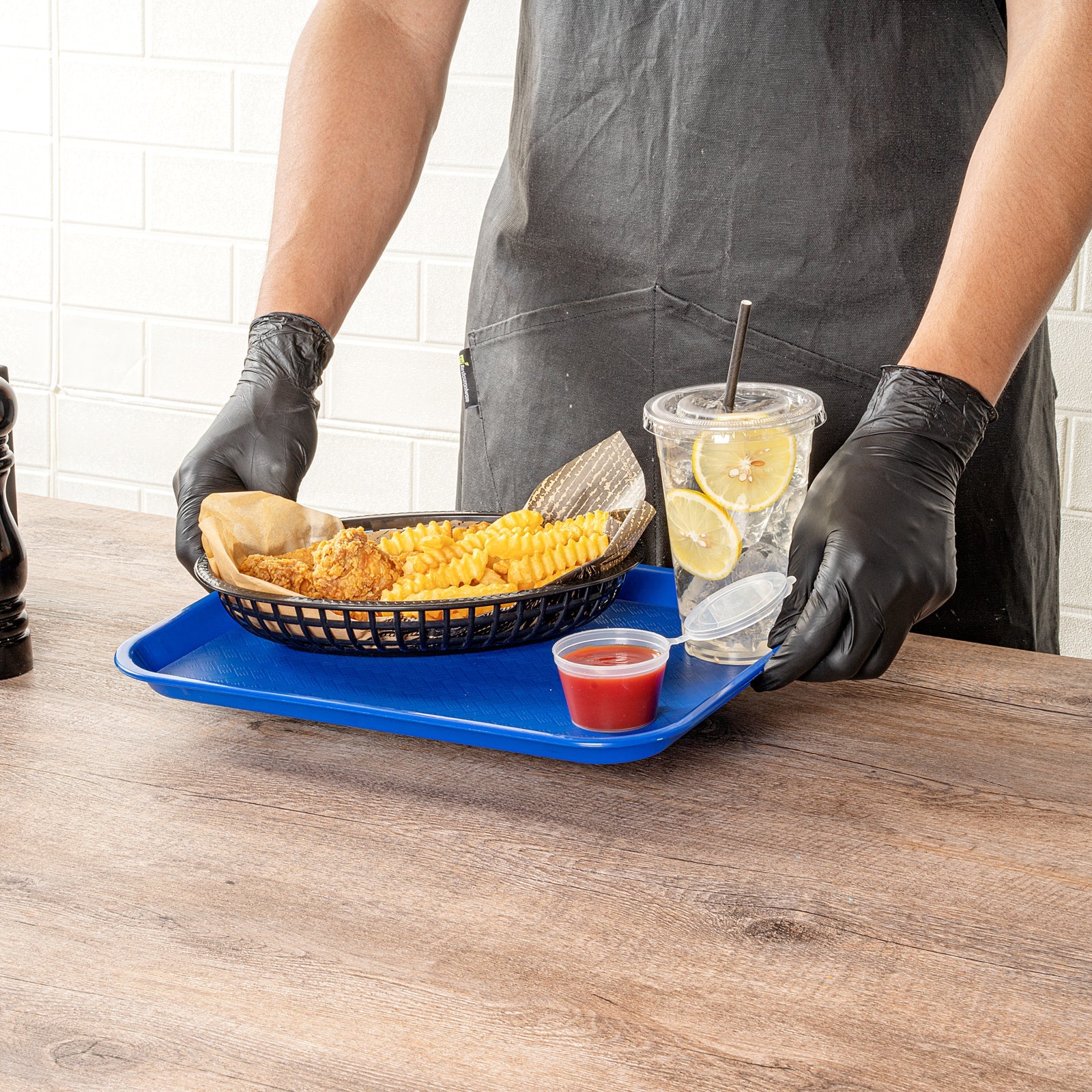 Chef 101 Rectangle Blue Plastic Fast Food Tray - 10" x 14" - 10 count box