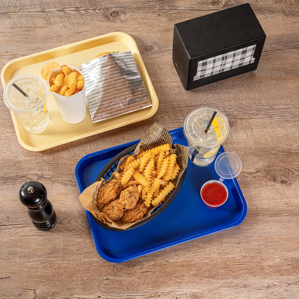 Chef 101 Rectangle Blue Plastic Fast Food Tray - 10" x 14" - 10 count box