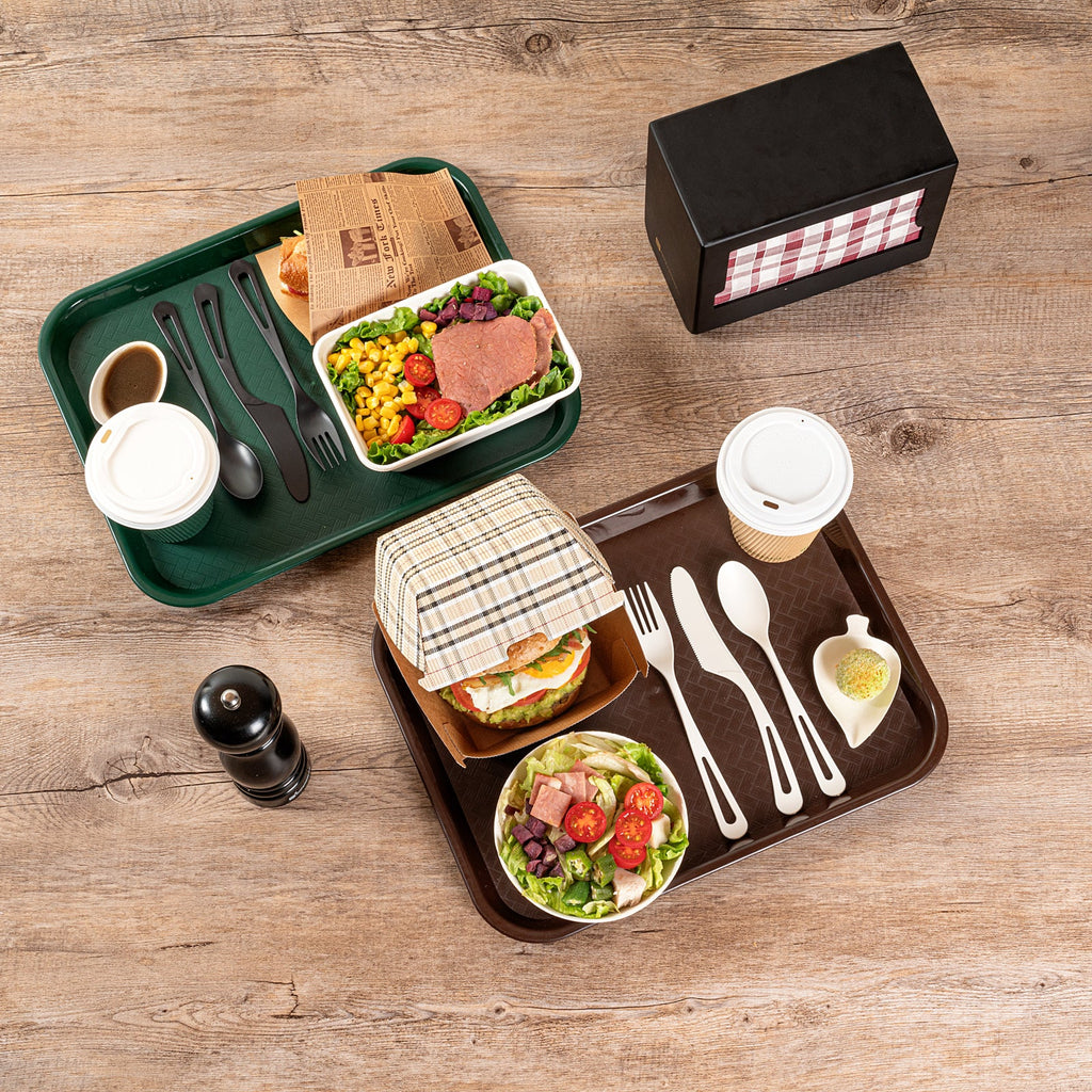 Chef 101 Rectangle Brown Plastic Fast Food Tray - 10" x 14" - 10 count box