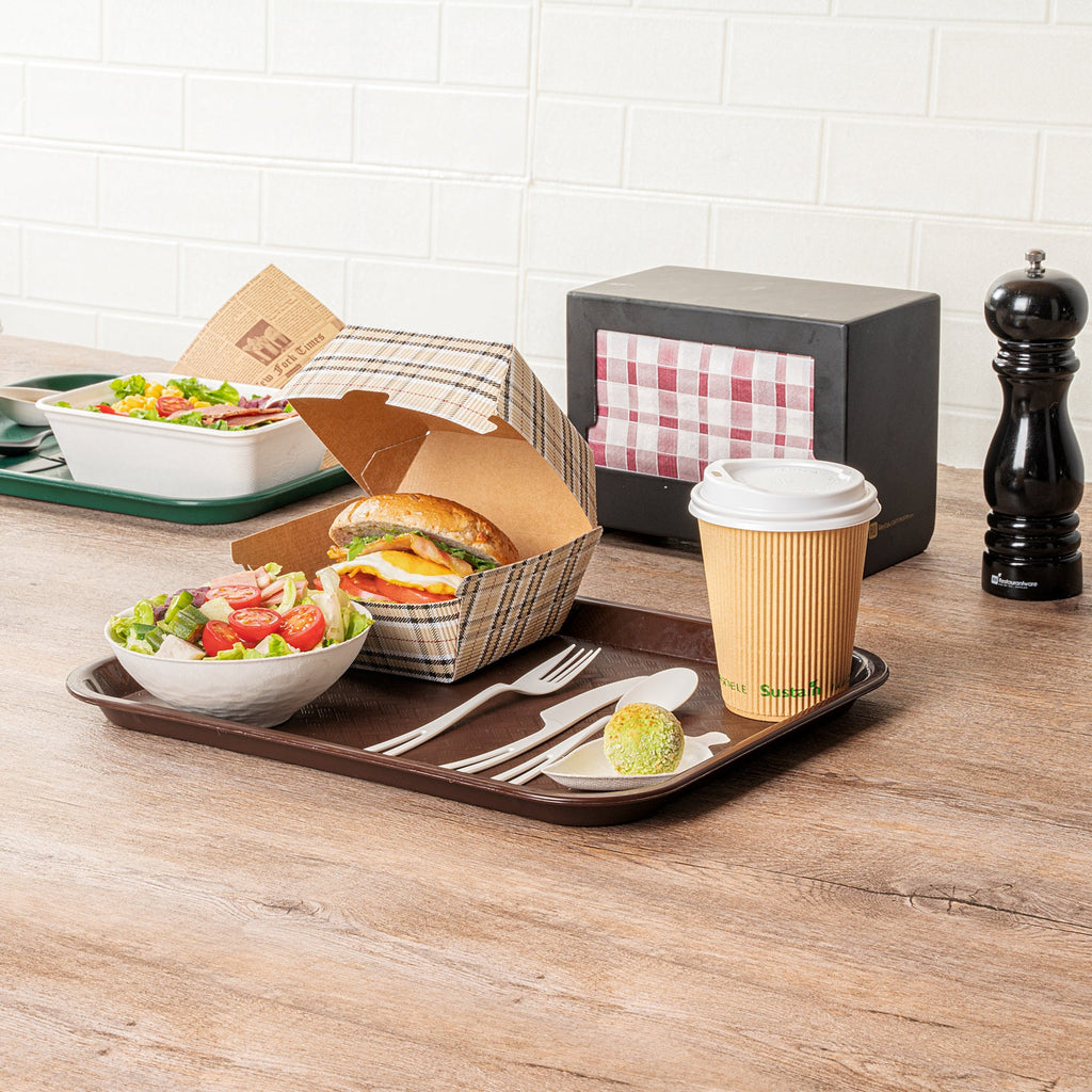 Chef 101 Rectangle Brown Plastic Fast Food Tray - 10" x 14" - 50 count box