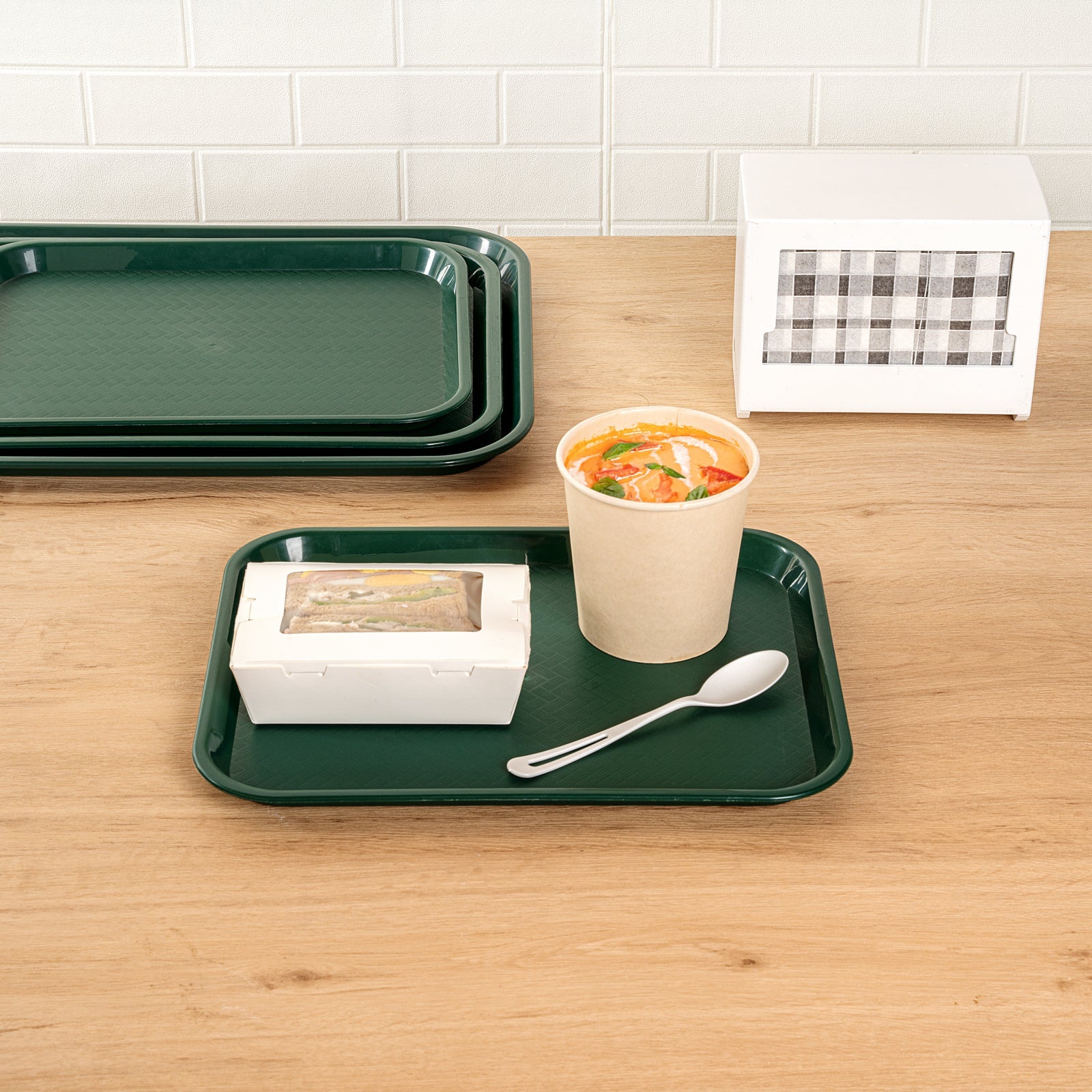 Chef 101 Rectangle Forest Green Plastic Fast Food Tray - 10" x 14" - 10 count box