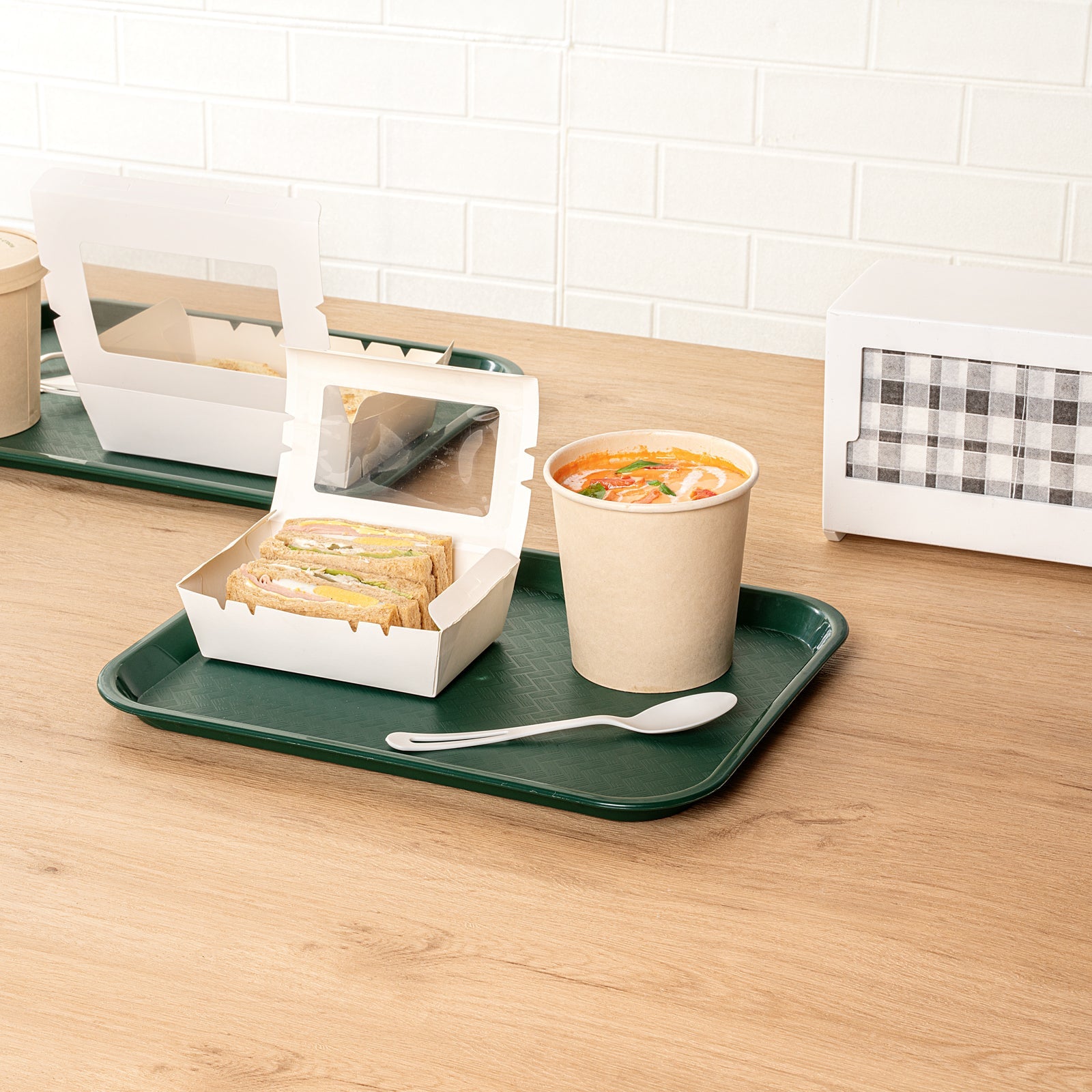 Chef 101 Rectangle Forest Green Plastic Fast Food Tray - 10" x 14" - 10 count box