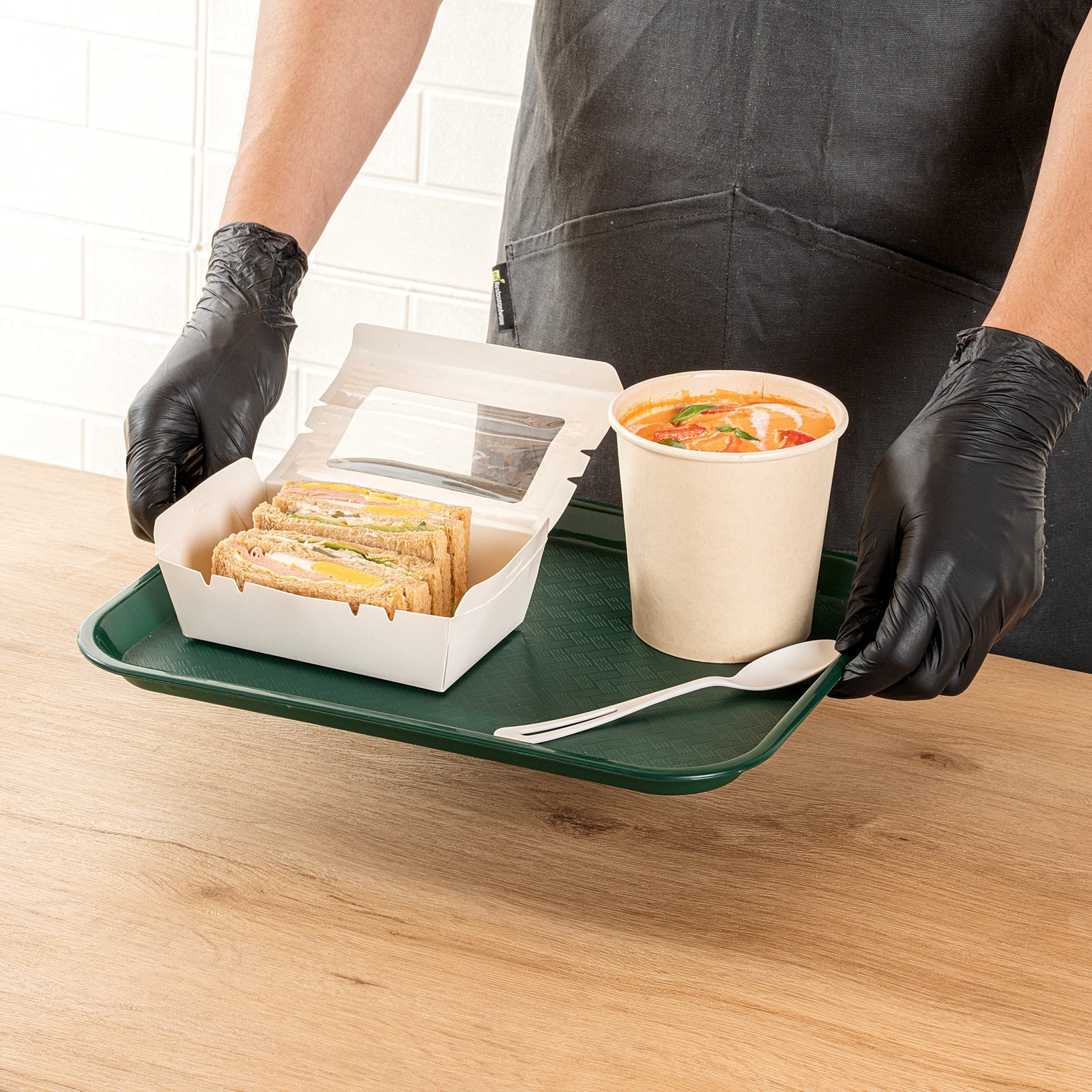Chef 101 Rectangle Forest Green Plastic Fast Food Tray - 10" x 14" - 10 count box