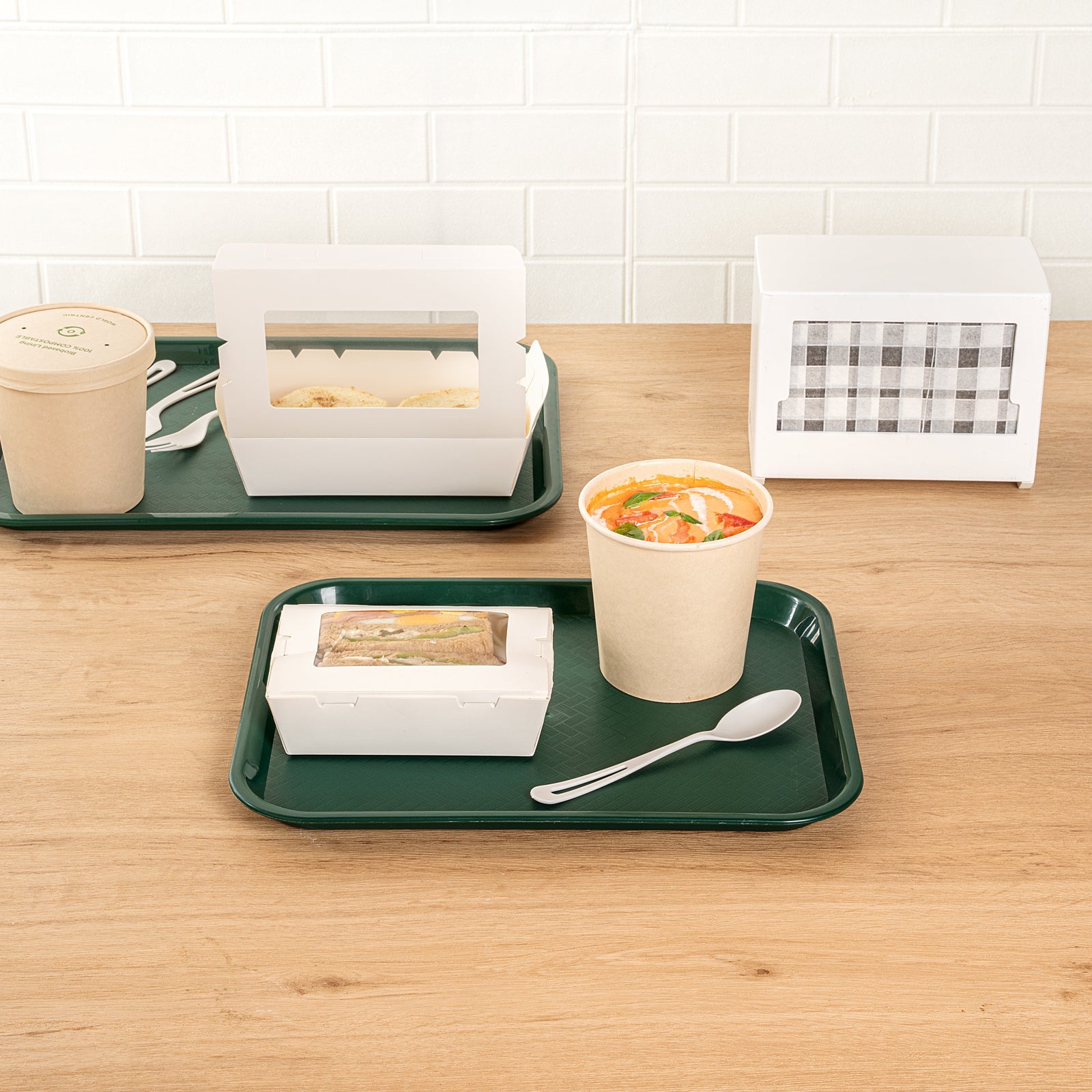 Chef 101 Rectangle Forest Green Plastic Fast Food Tray - 10" x 14" - 10 count box