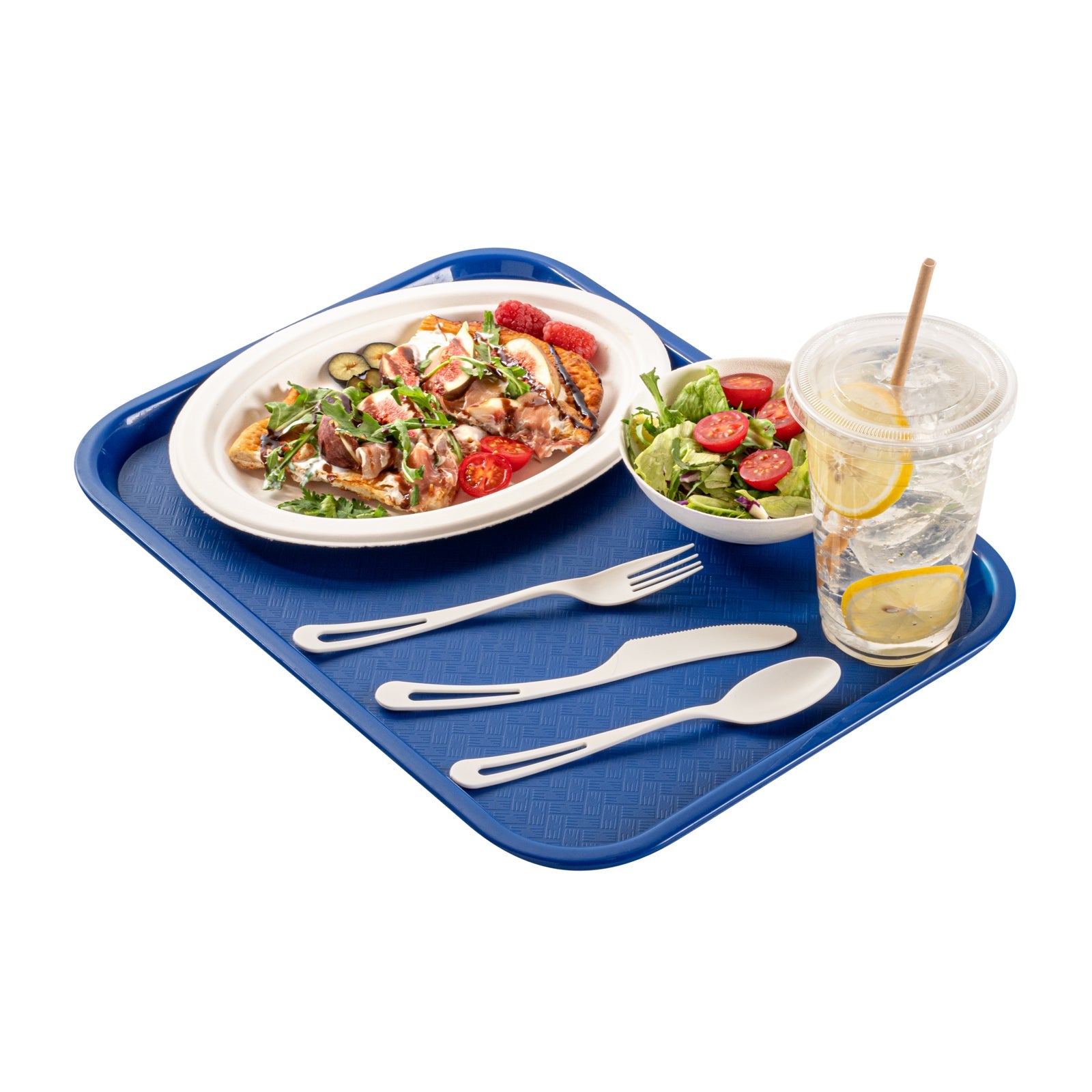 Chef 101 Rectangle Blue Plastic Fast Food Tray - 12" x 16" - 10 count box