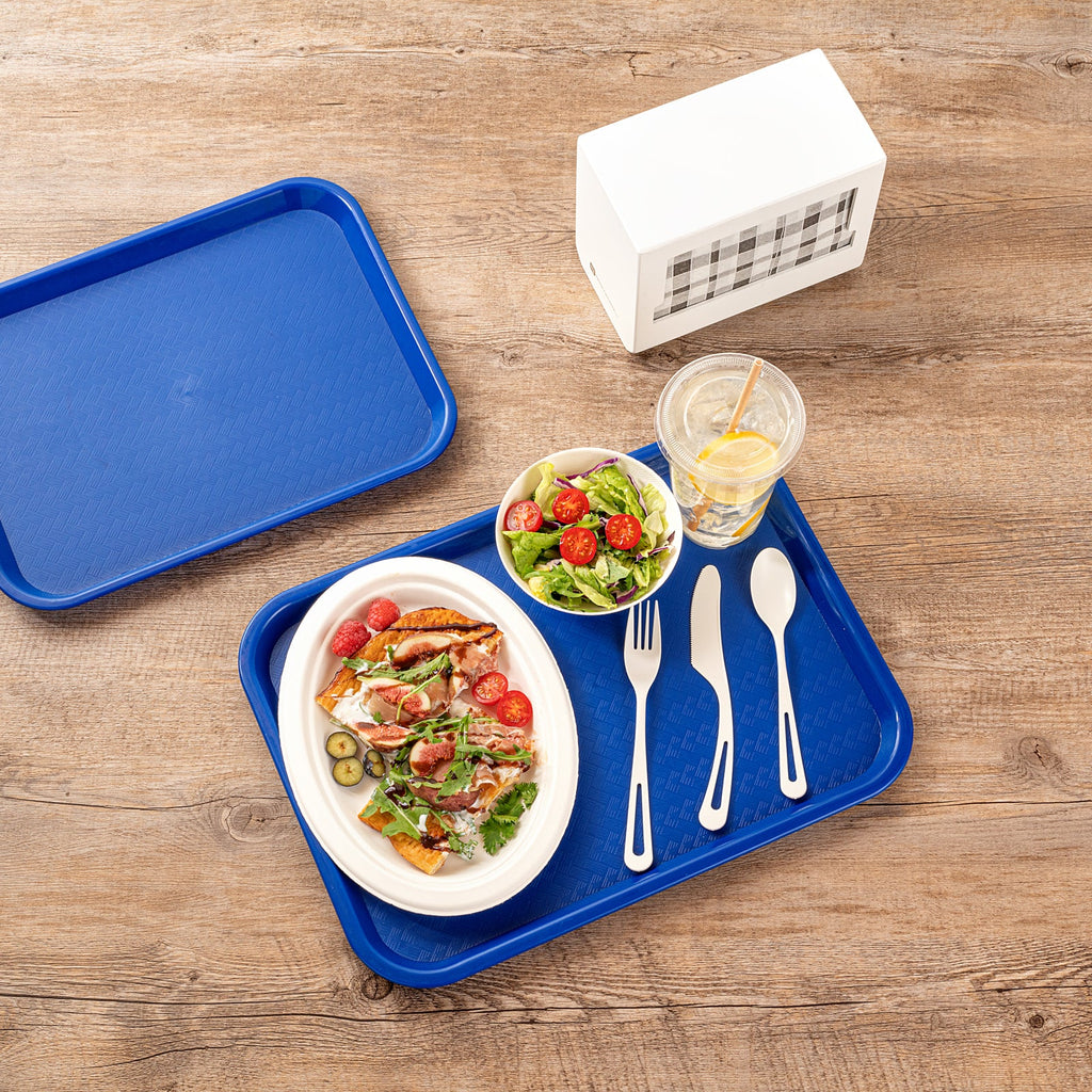 Chef 101 Rectangle Blue Plastic Fast Food Tray - 12" x 16" - 50 count box