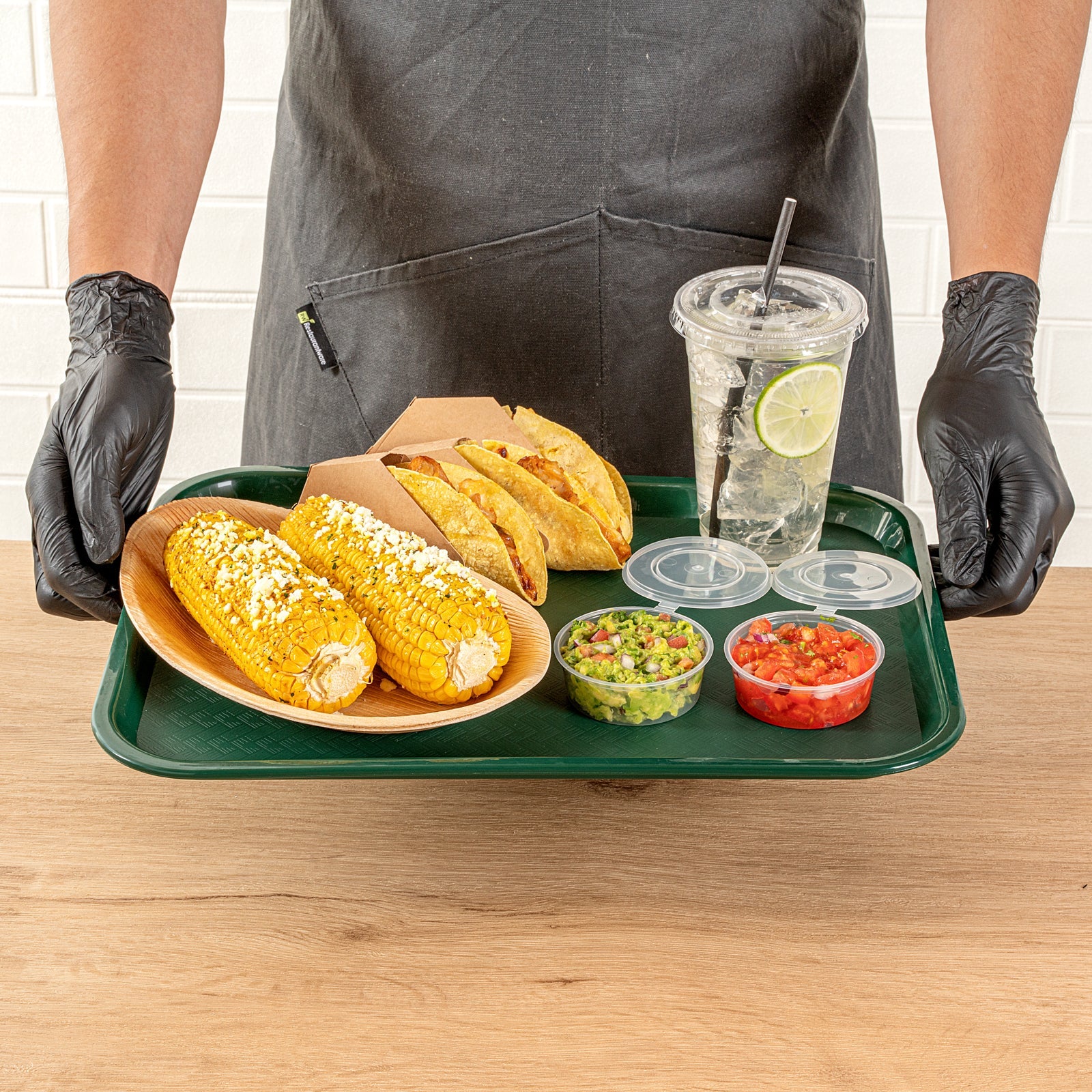Chef 101 Rectangle Forest Green Plastic Fast Food Tray - 12" x 16" - 10 count box