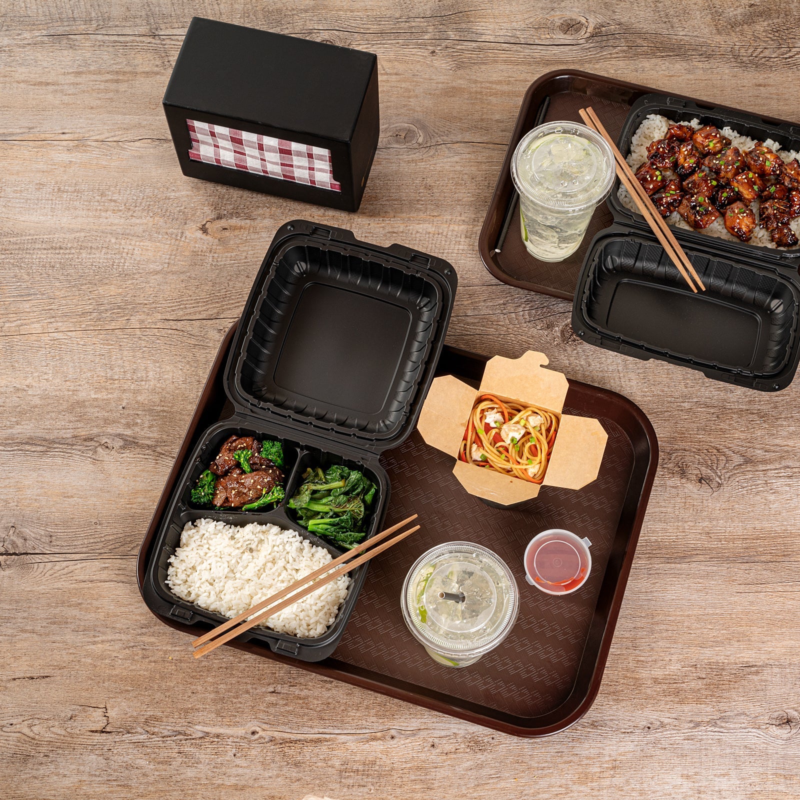 Chef 101 Rectangle Brown Plastic Fast Food Tray - 14" x 18" - 10 count box