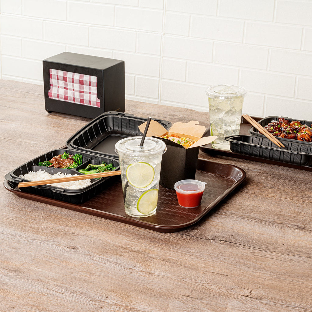 Chef 101 Rectangle Brown Plastic Fast Food Tray - 14" x 18" - 10 count box