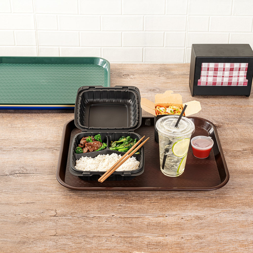 Chef 101 Rectangle Brown Plastic Fast Food Tray - 14" x 18" - 50 count box