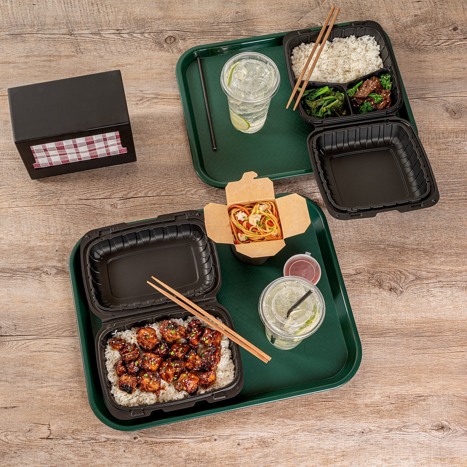 Chef 101 Rectangle Forest Green Plastic Fast Food Tray - 14" x 18" - 1 count box
