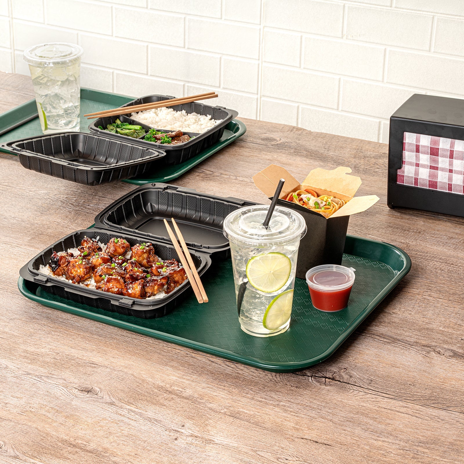 Chef 101 Rectangle Forest Green Plastic Fast Food Tray - 14" x 18" - 1 count box