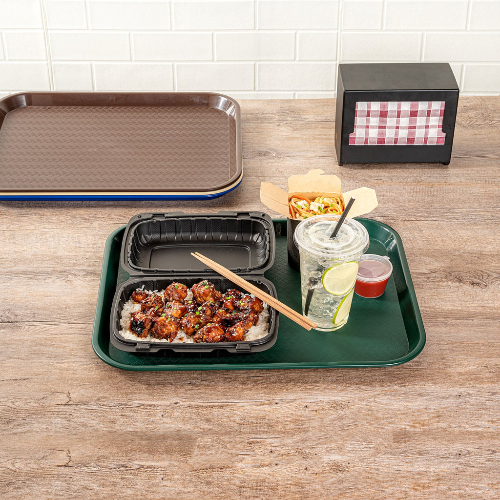 Chef 101 Rectangle Forest Green Plastic Fast Food Tray - 14" x 18" - 10 count box