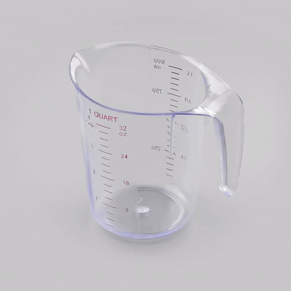 Chef 101 1 qt (4 cups) Clear Plastic Measuring Cup - 6 1/2" x 4 3/4" x 6" - 1 count box