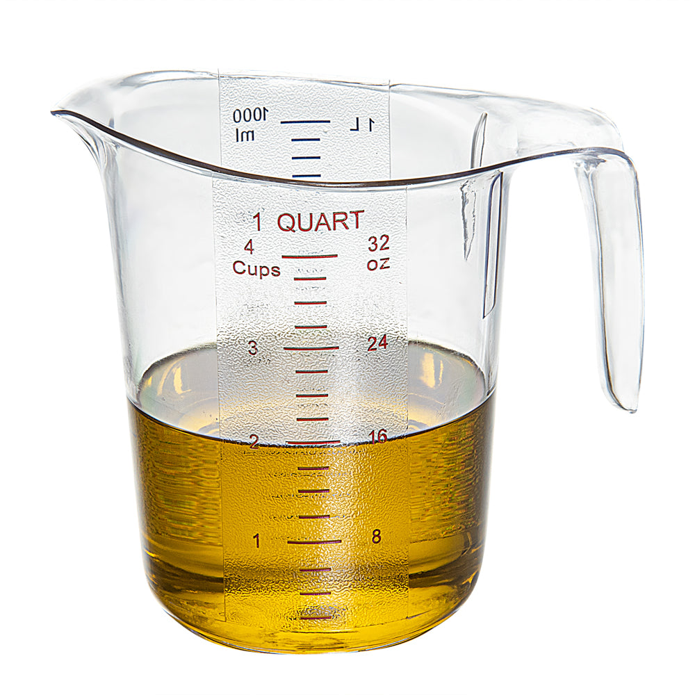 Chef 101 1 qt (4 cups) Clear Plastic Measuring Cup - 6 1/2" x 4 3/4" x 6" - 10 count box