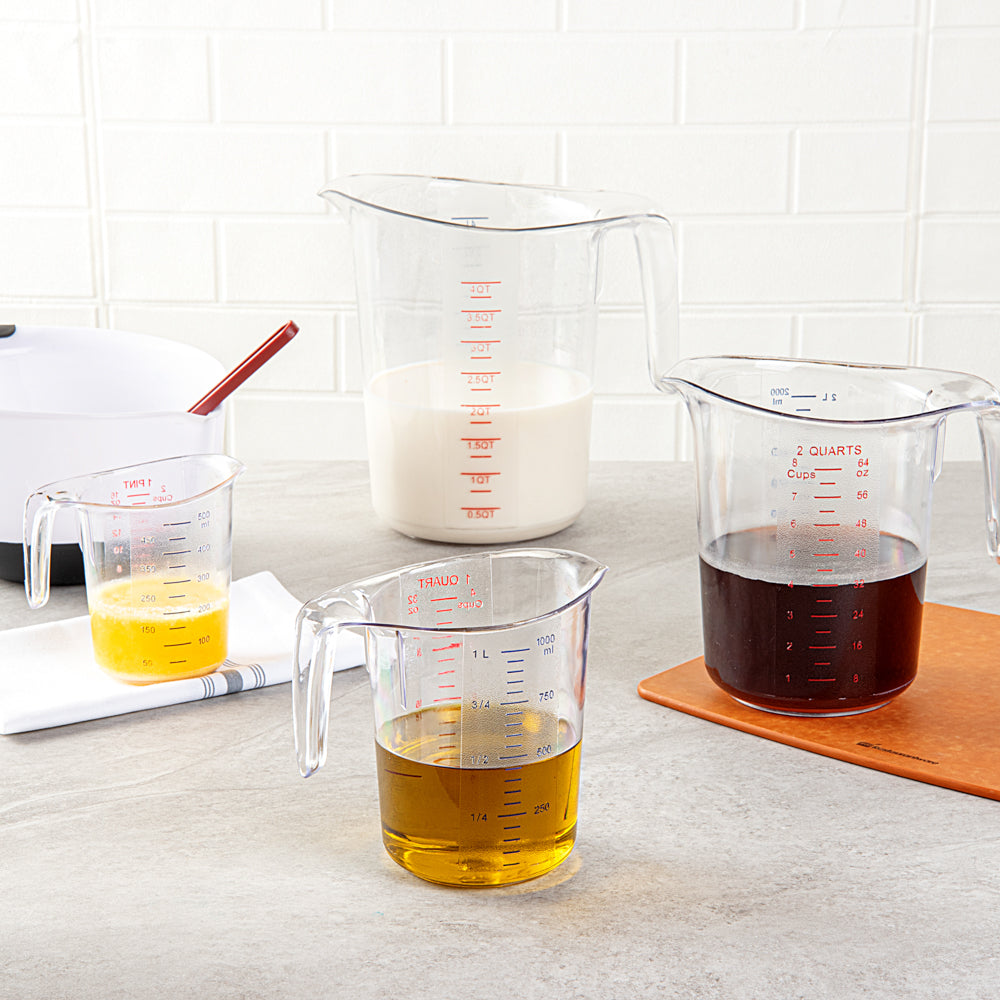 Chef 101 1 qt (4 cups) Clear Plastic Measuring Cup - 6 1/2" x 4 3/4" x 6" - 10 count box