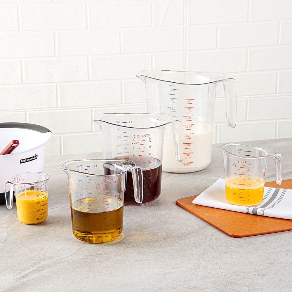Chef 101 1 qt (4 cups) Clear Plastic Measuring Cup - 6 1/2" x 4 3/4" x 6" - 10 count box
