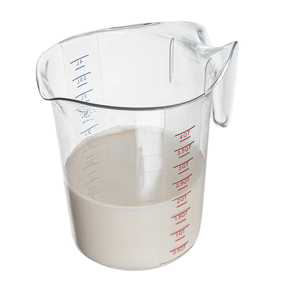 Chef 101 4 qt (16 cups) Clear Plastic Measuring Cup - 9 1/2" x 7 1/4" x 9 1/2" - 10 count box