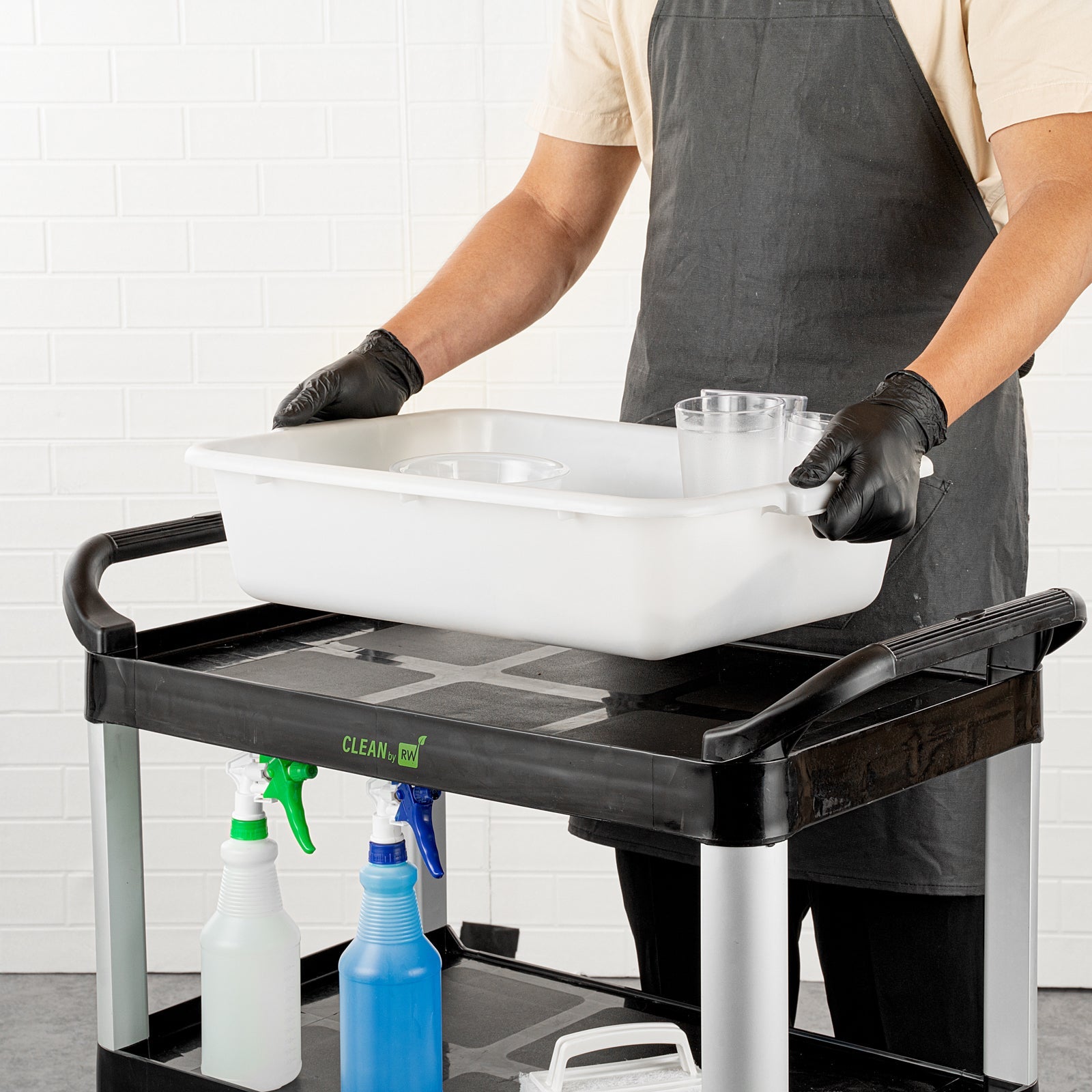 RW Clean White Plastic Bus Tub - Easy Grip - 20" x 15" x 5" - 1 count box
