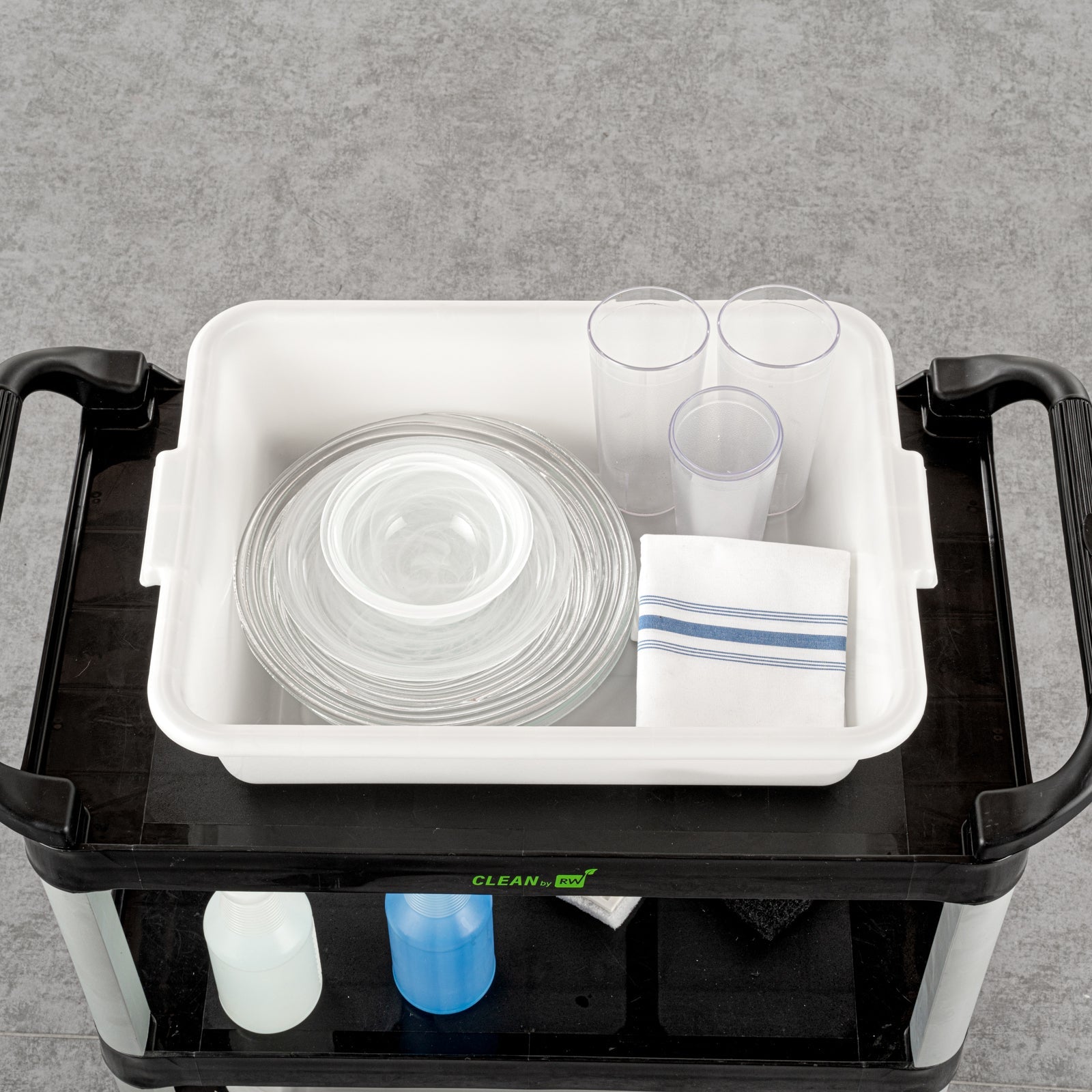 RW Clean White Plastic Bus Tub - Easy Grip - 20" x 15" x 5" - 10 count box