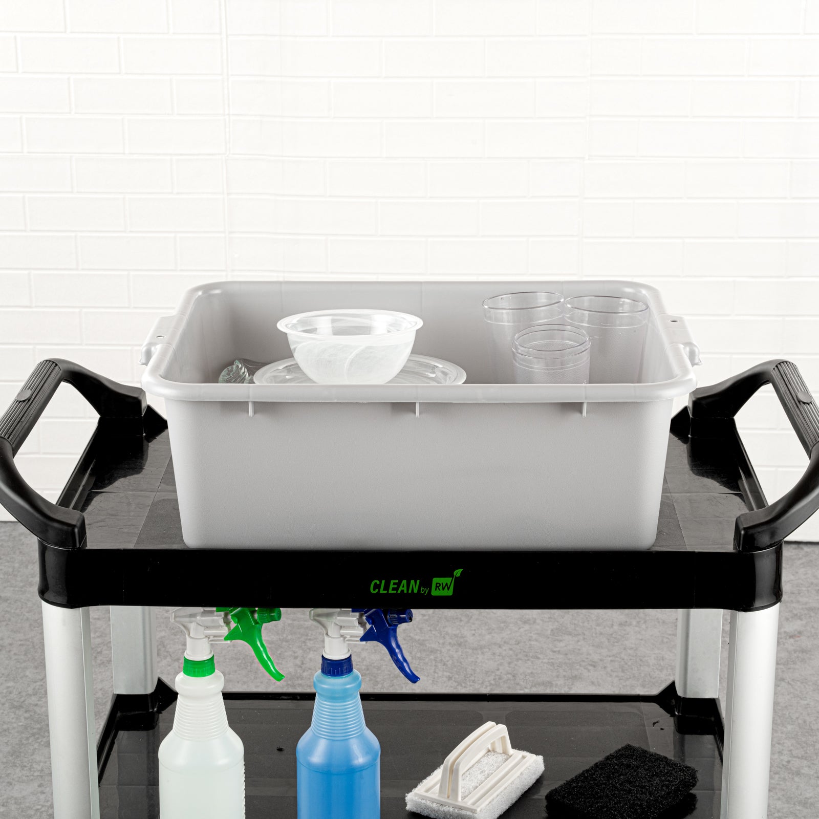 RW Clean Gray Plastic Bus Tub - Deep, Easy Grip - 20" x 15" x 7" - 10 count box