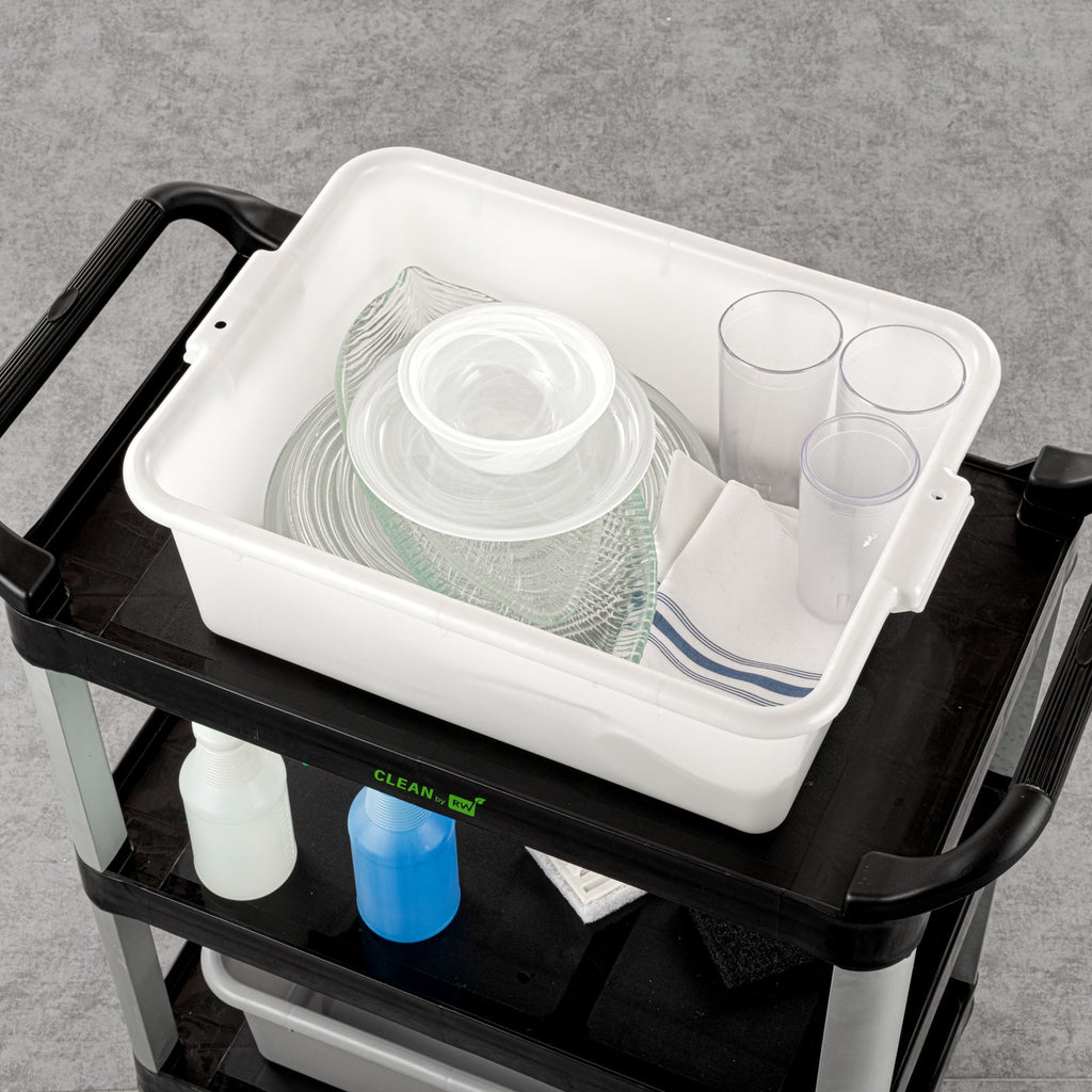 RW Clean White Plastic Bus Tub - Deep, Easy Grip - 20" x 15" x 7" - 1 count box