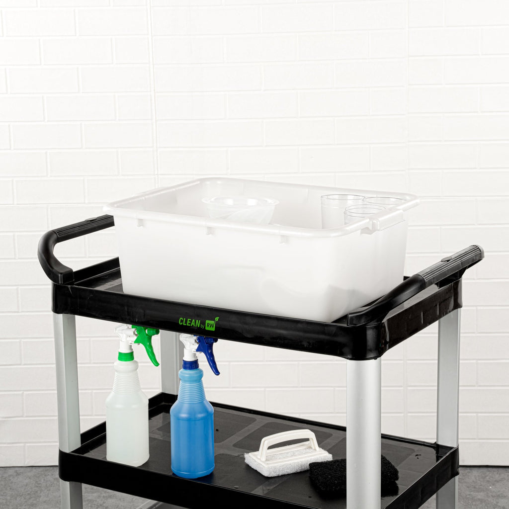 RW Clean White Plastic Bus Tub - Deep, Easy Grip - 20" x 15" x 7" - 10 count box