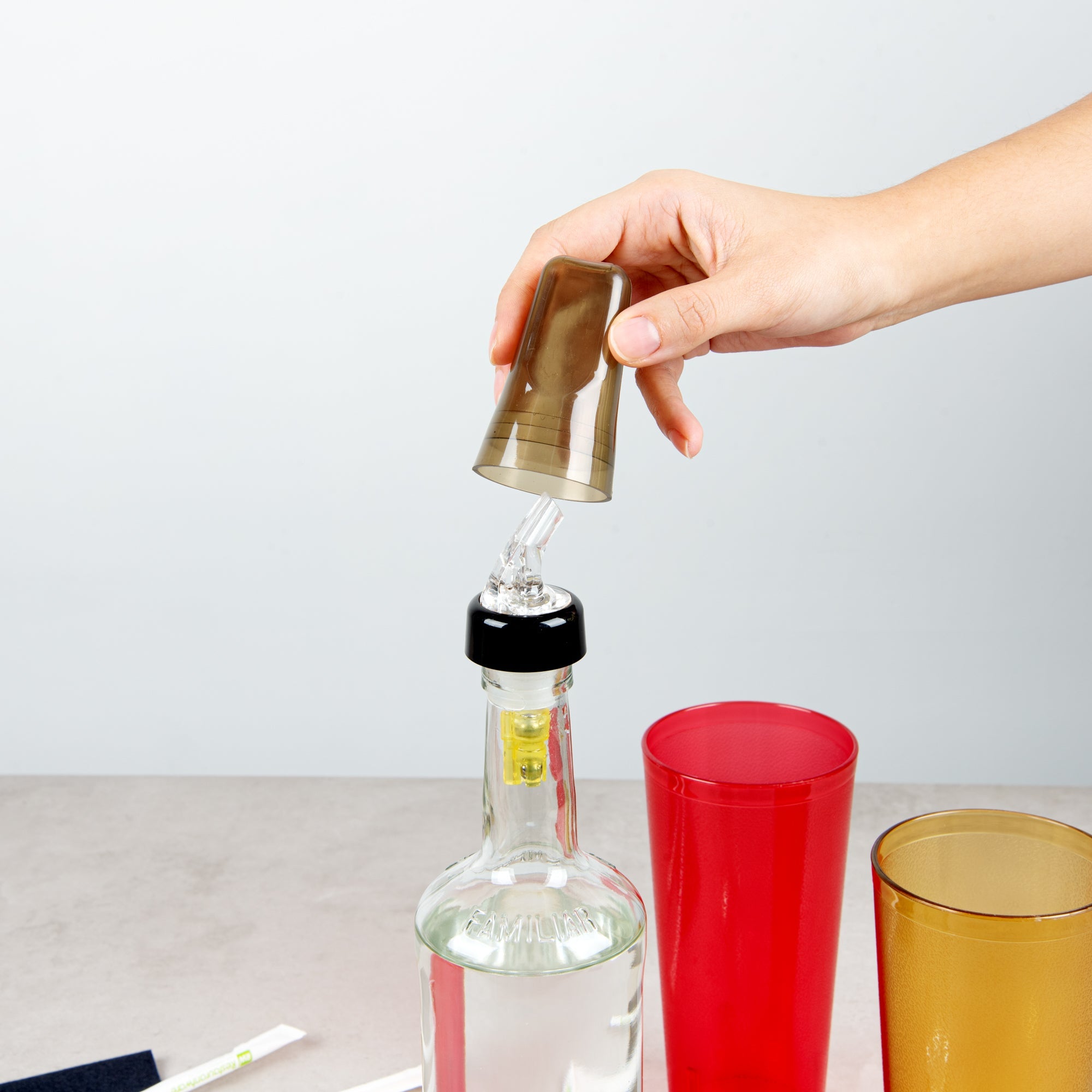 Bar Lux Translucent Plastic Liquor Pourer Cover - Universal - 1 3/4" x 1 3/4" x 3" - 100 count box