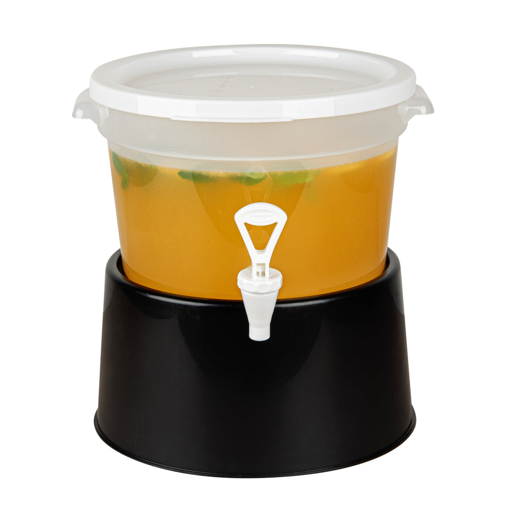 Bev Tek 3 gal Round Clear Plastic Beverage Dispenser - 12 1/2" x 12 1/2" x 8 3/4" - 4 count box