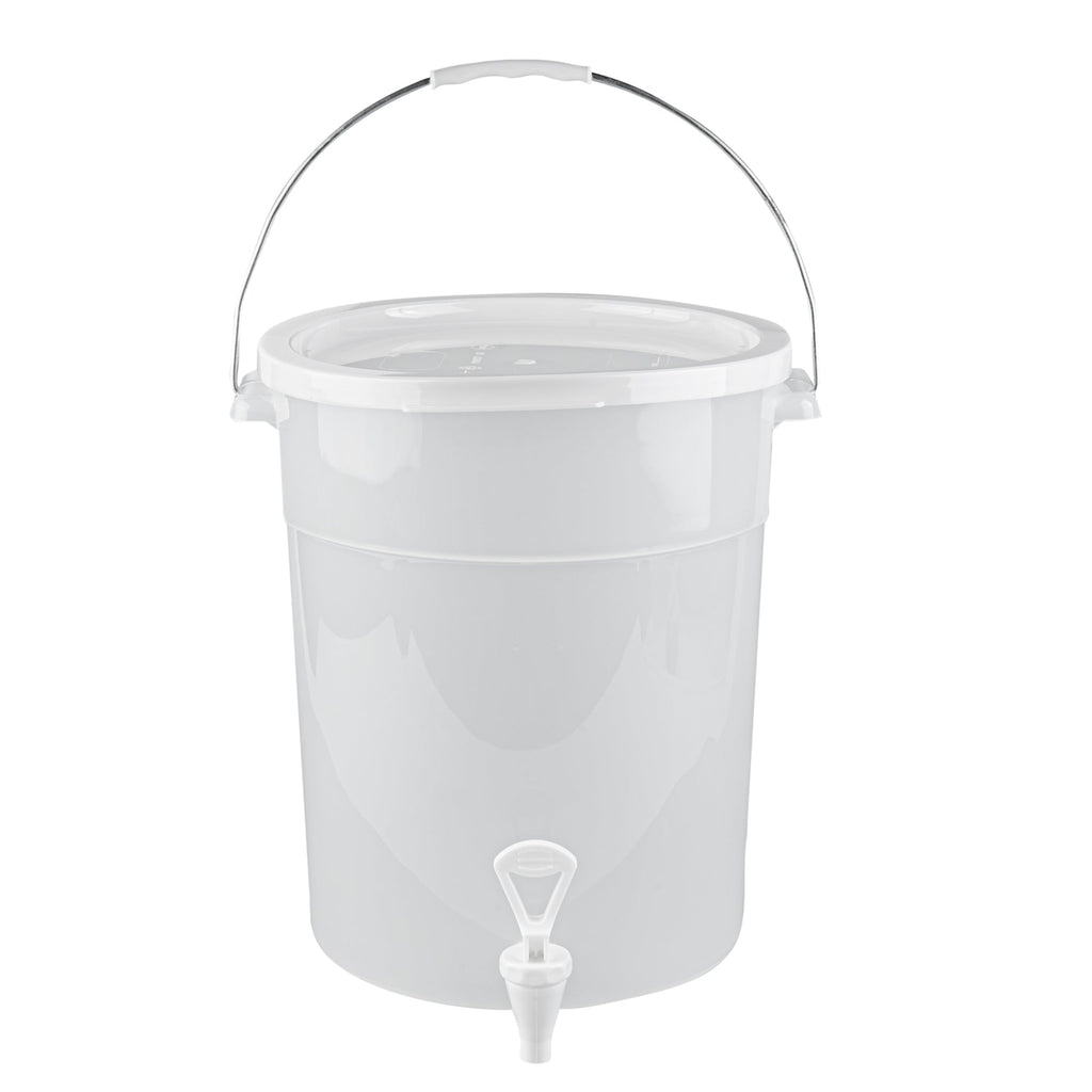 Bev Tek 6 gal Round Clear Plastic Beverage Dispenser - 12 1/4" x 12 1/4" x 15" - 4 count box