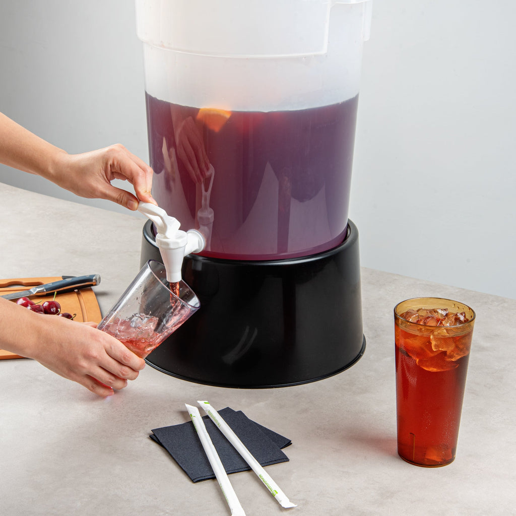 Bev Tek 6 gal Round Clear Plastic Beverage Dispenser - 12 1/4" x 12 1/4" x 15" - 4 count box
