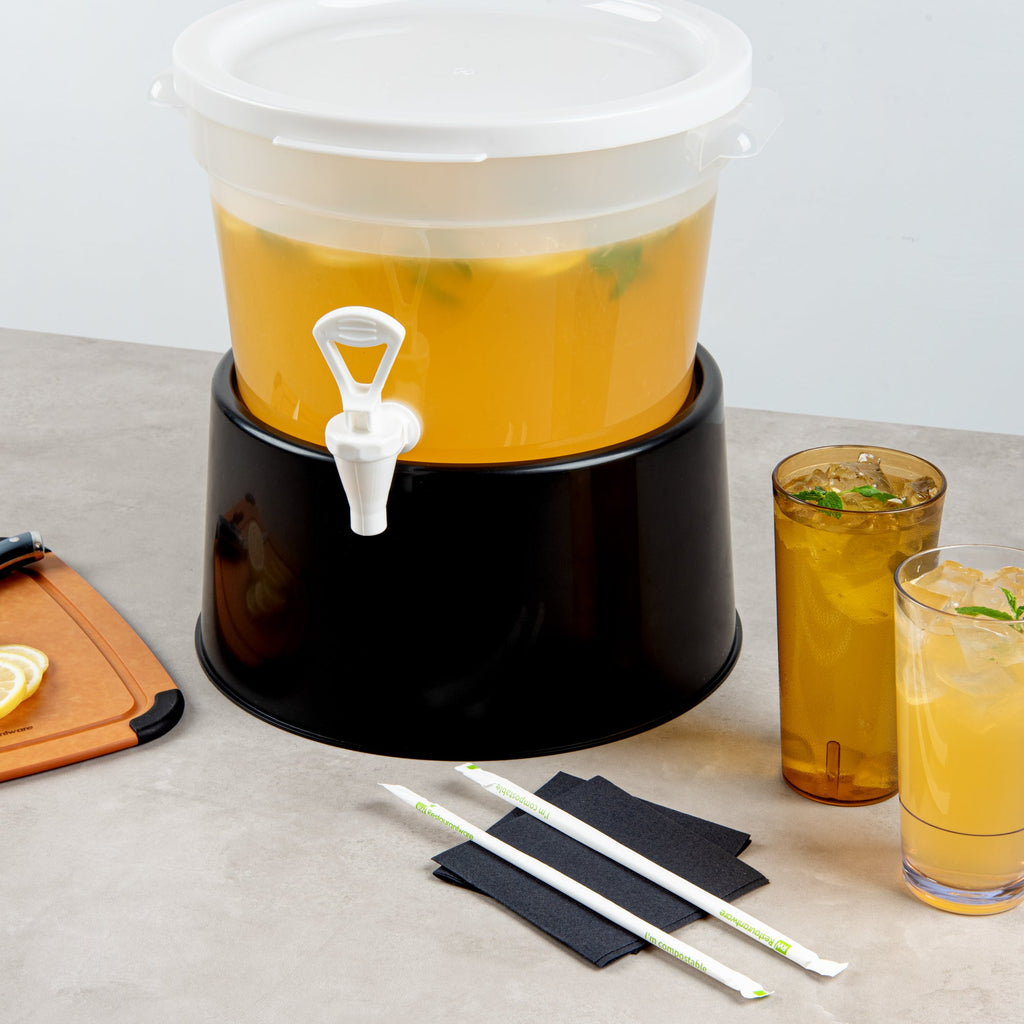 Bev Tek Round Black Plastic Beverage Dispenser Base - For 3 and 6 gal Dispenser - 10 1/2" x 10 1/2" x 6 1/2" - 1 count box