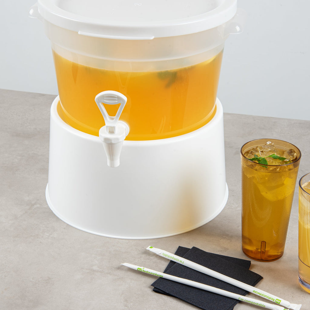 Bev Tek Round White Plastic Beverage Dispenser Base - For 3 and 6 gal Dispenser - 10 1/2" x 10 1/2" x 6 1/2" - 1 count box