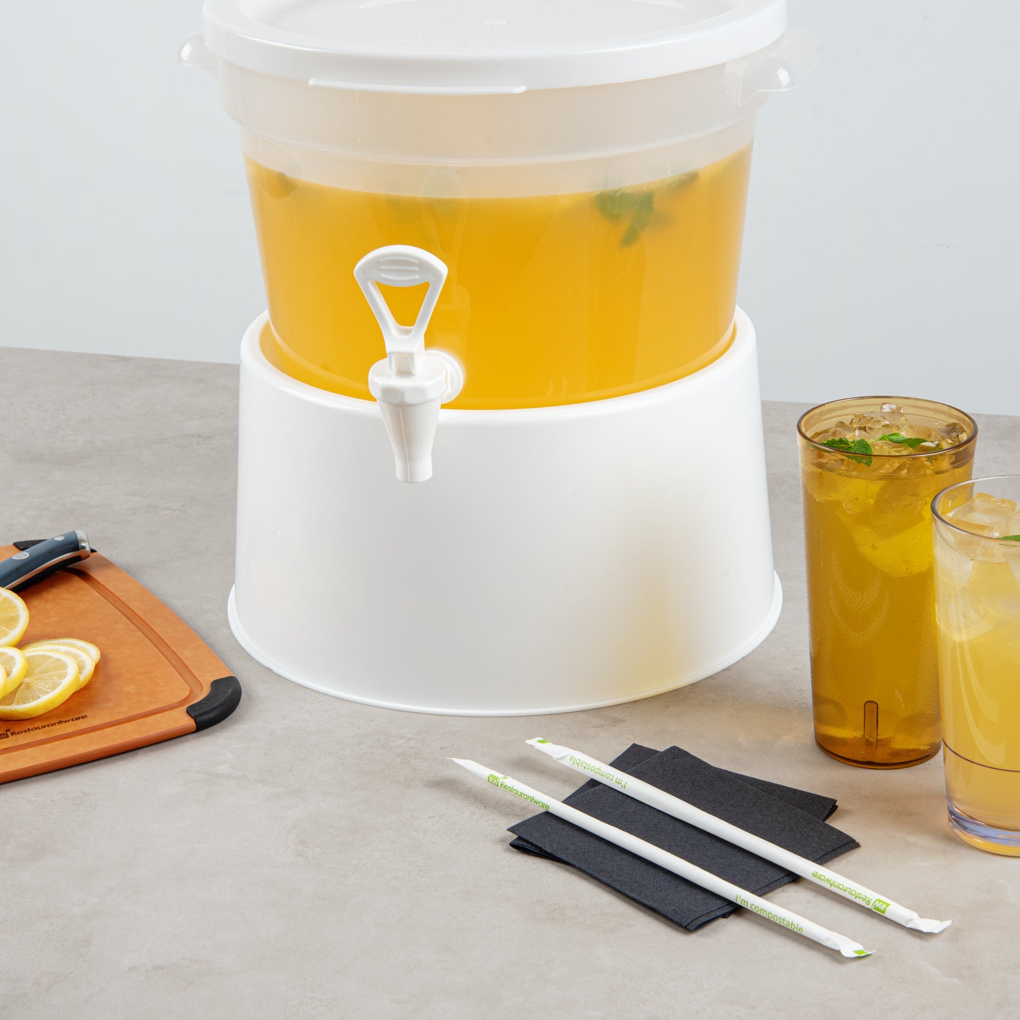 Bev Tek Round White Plastic Beverage Dispenser Base - For 3 and 6 gal Dispenser - 10 1/2" x 10 1/2" x 6 1/2" - 1 count box