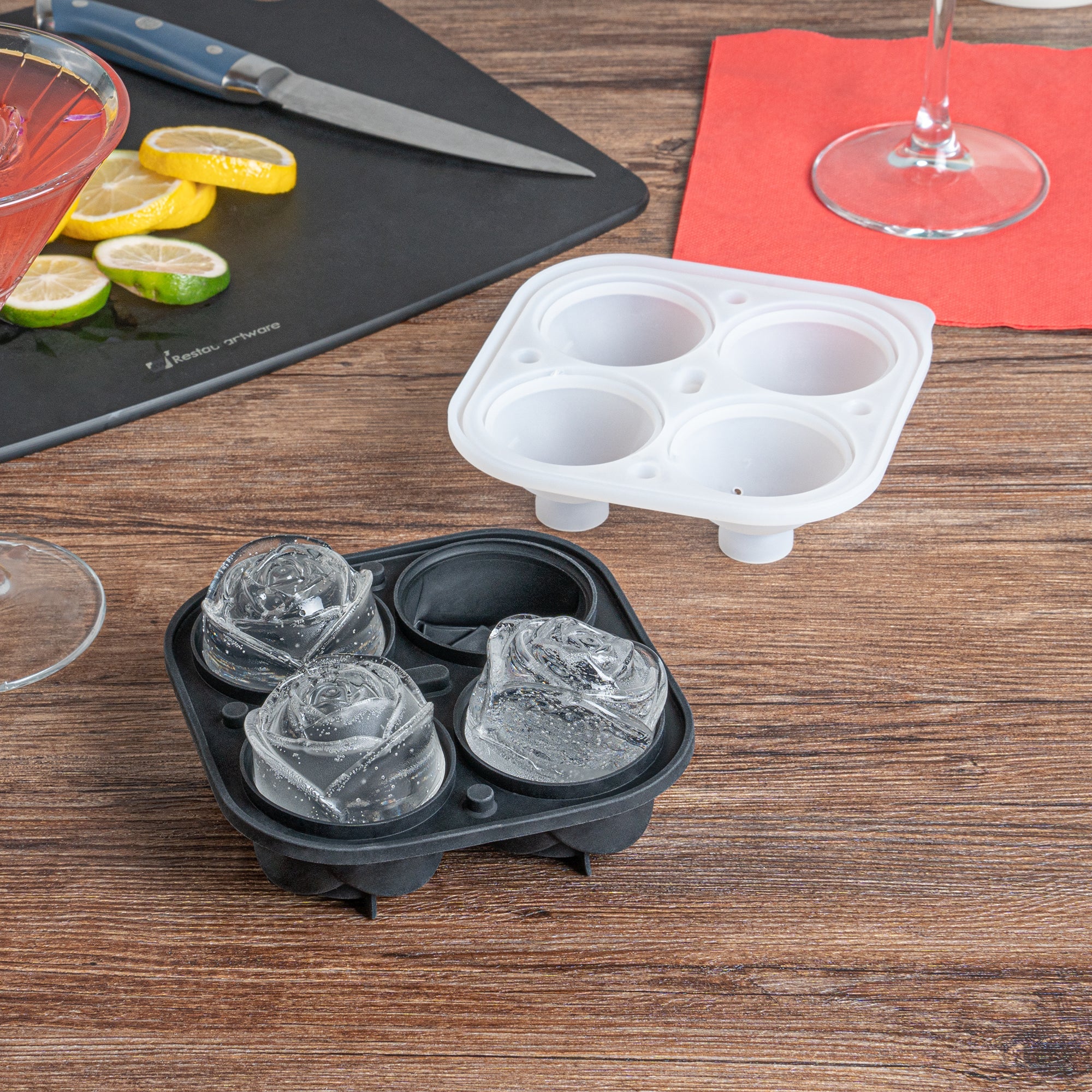 Bar Lux Black Silicone Ice Mold - 2" Rose, 4 Compartments - 1 count box