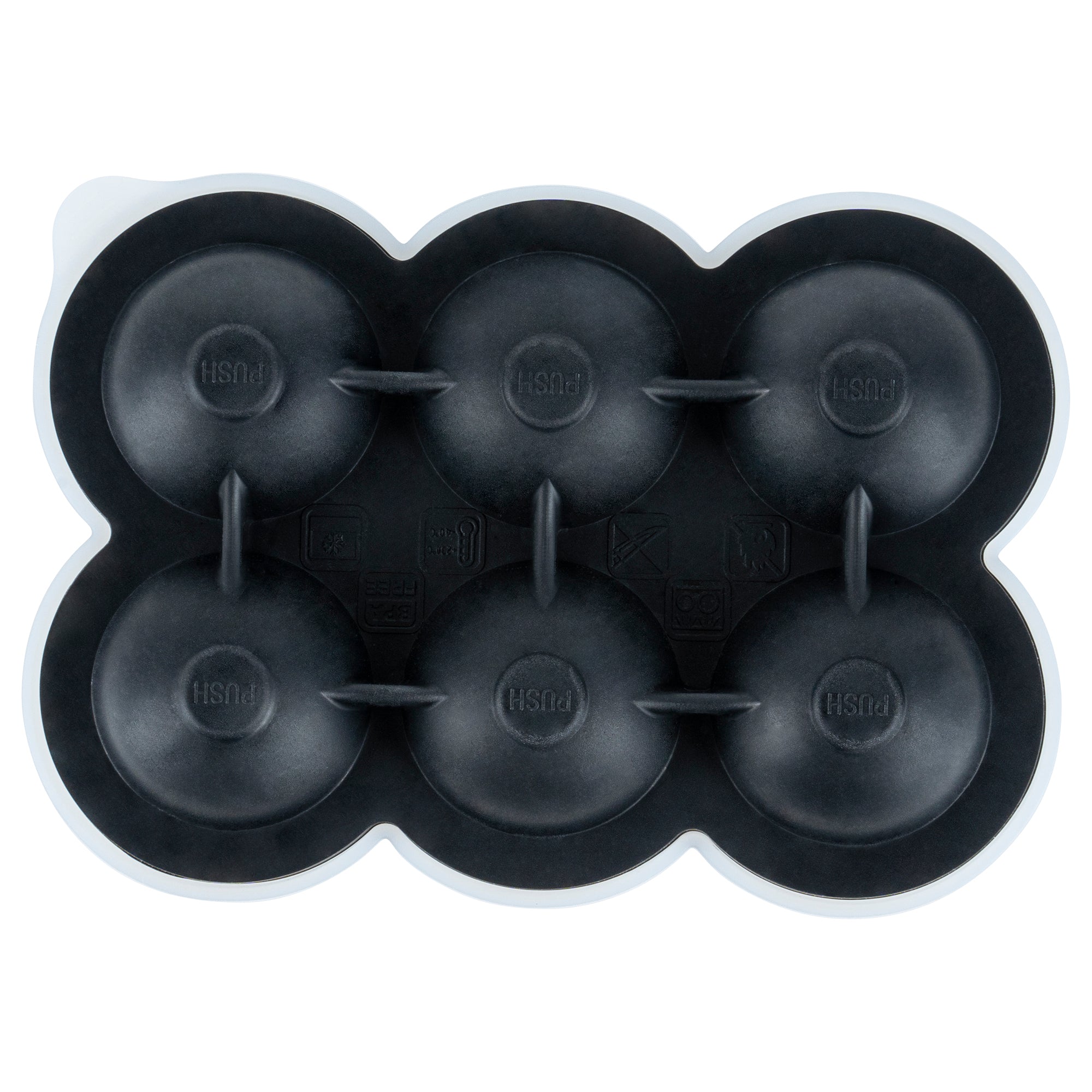 Bar Lux Black Silicone Ice Mold - 1 3/4" Sphere, 6 Compartments - 1 count box