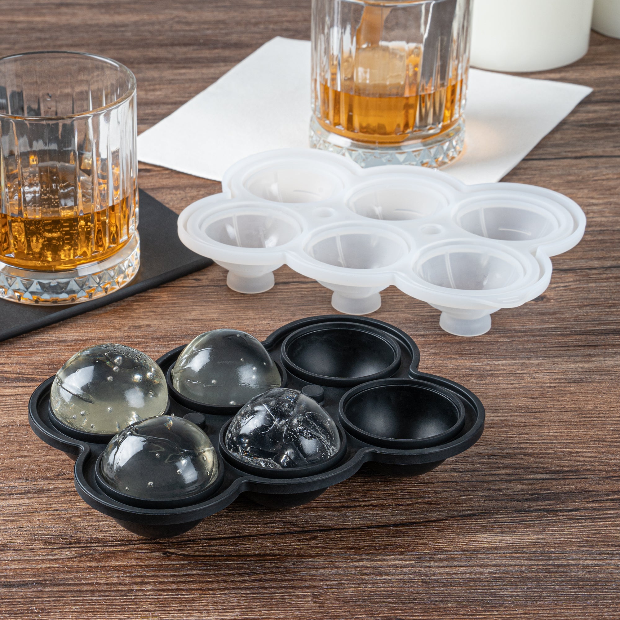 Bar Lux Black Silicone Ice Mold - 1 3/4" Sphere, 6 Compartments - 1 count box