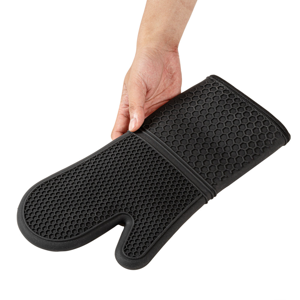 Comfy Grip Black Silicone 2-Piece Oven Mitt Set - Heat-Resistant - 14" x 7 1/4" x 1 1/2" - 1 count box