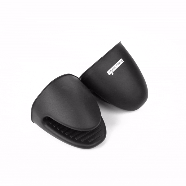 Comfy Grip Black Silicone 2-Piece Mini Pot Holder Mitt Set - Heat-Resistant - 4 1/4" x 3 1/2" x 4 1/4" - 1 count box
