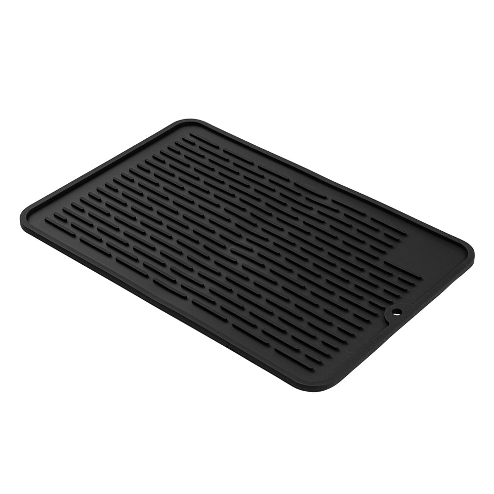 Comfy Grip Rectangle Black Silicone Dish Drying Mat - 11 3/4" x 7 3/4" - 1 count box