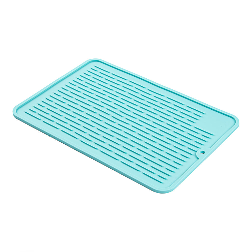 Comfy Grip Rectangle Turquoise Silicone Dish Drying Mat - 11 3/4" x 7 3/4" x 1/4" - 1 count box